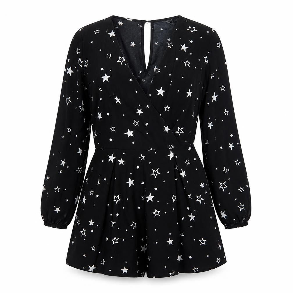 Miss Selfridge Womens Black Geometric Polyester Playsuit One-Piece Size 6 Pullover - Star Print