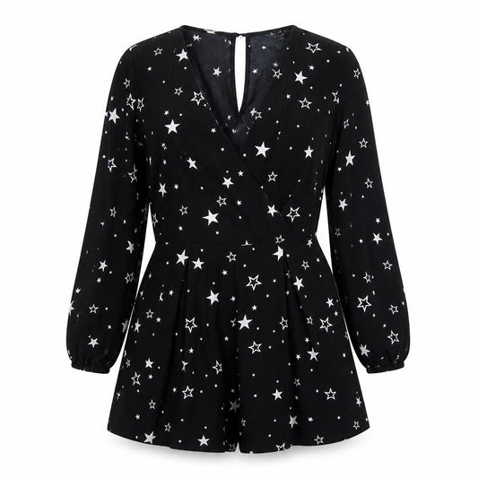 Miss Selfridge Womens Black Geometric Polyester Playsuit One-Piece Size 6 Pullover - Star Print