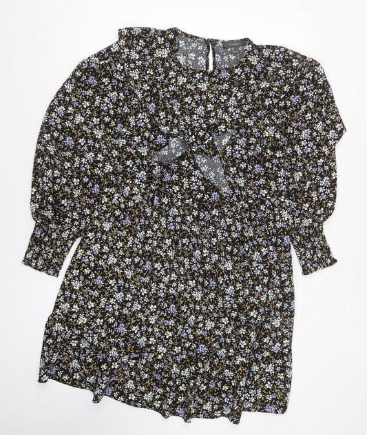Primark Womens Multicoloured Floral Polyester Skater Dress Size 8 Round Neck Button