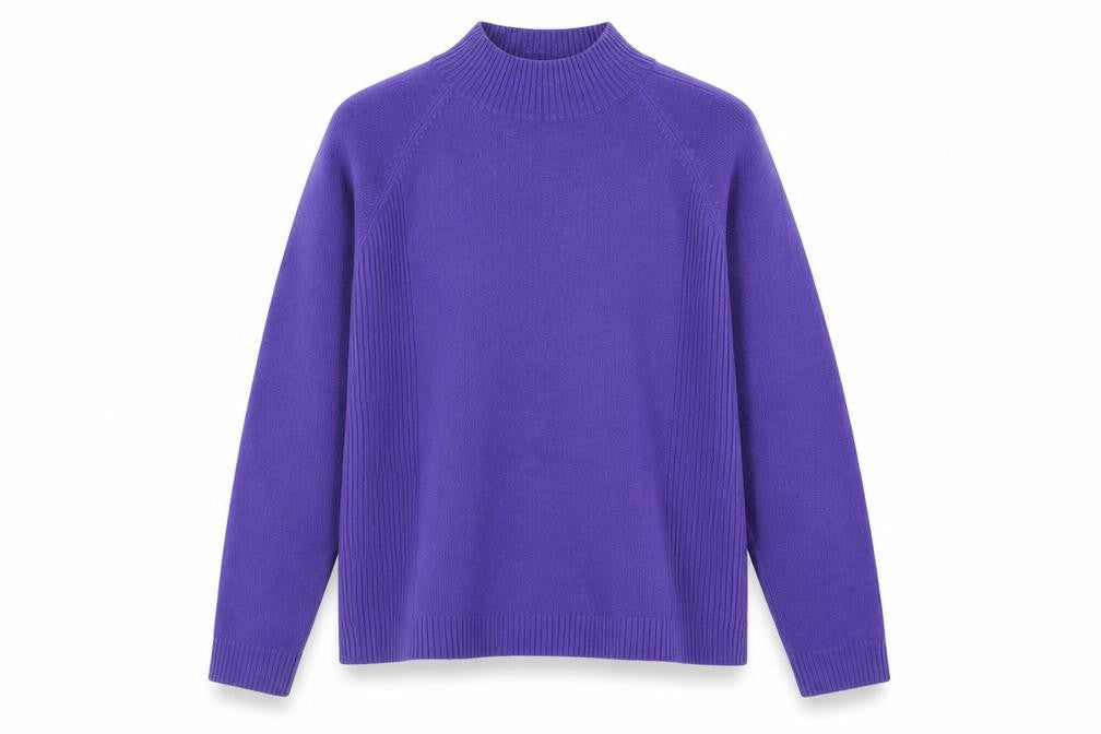 Text Womens Purple High Neck Cotton Pullover Jumper Size L