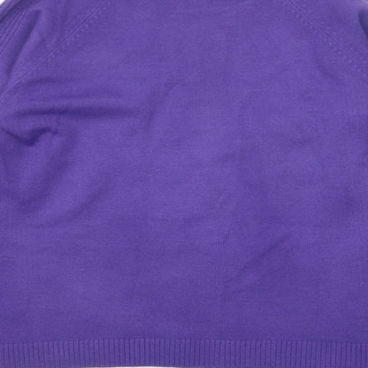 Text Womens Purple High Neck Cotton Pullover Jumper Size L