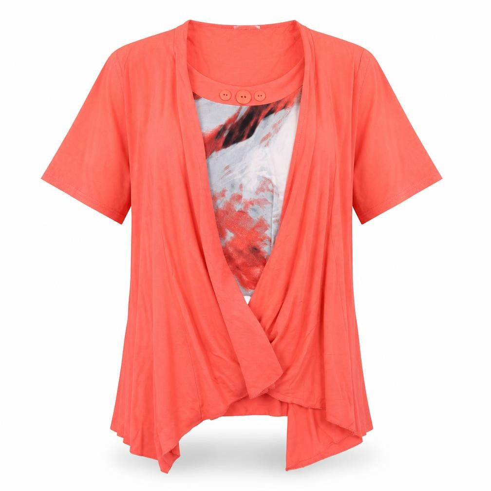 Gerard Womens Orange Geometric Viscose Basic Blouse Size 14 Round Neck