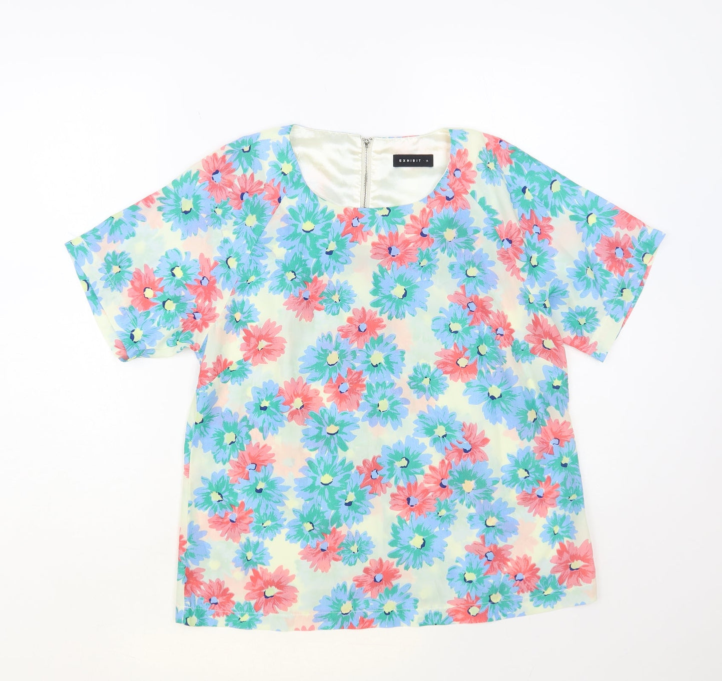 Exhibit Womens Multicoloured Floral Polyester Basic Blouse Size 14 Round Neck