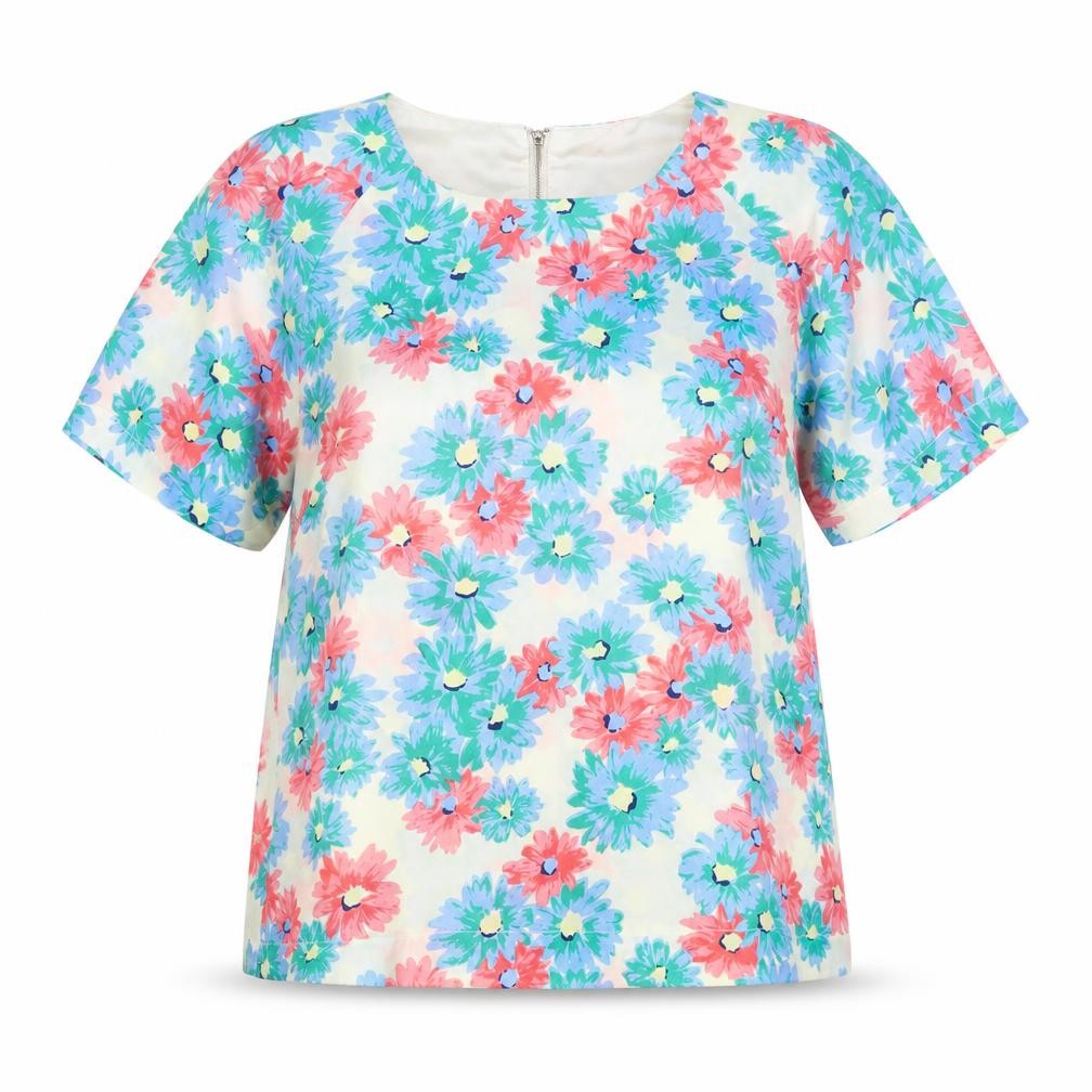 Exhibit Womens Multicoloured Floral Polyester Basic Blouse Size 14 Round Neck