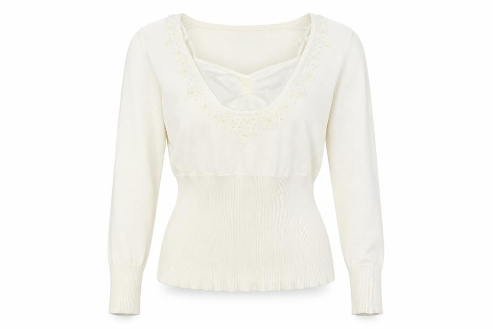 Statement Womens White Scoop Neck Viscose Pullover Jumper Size 14 - 3D Flowers