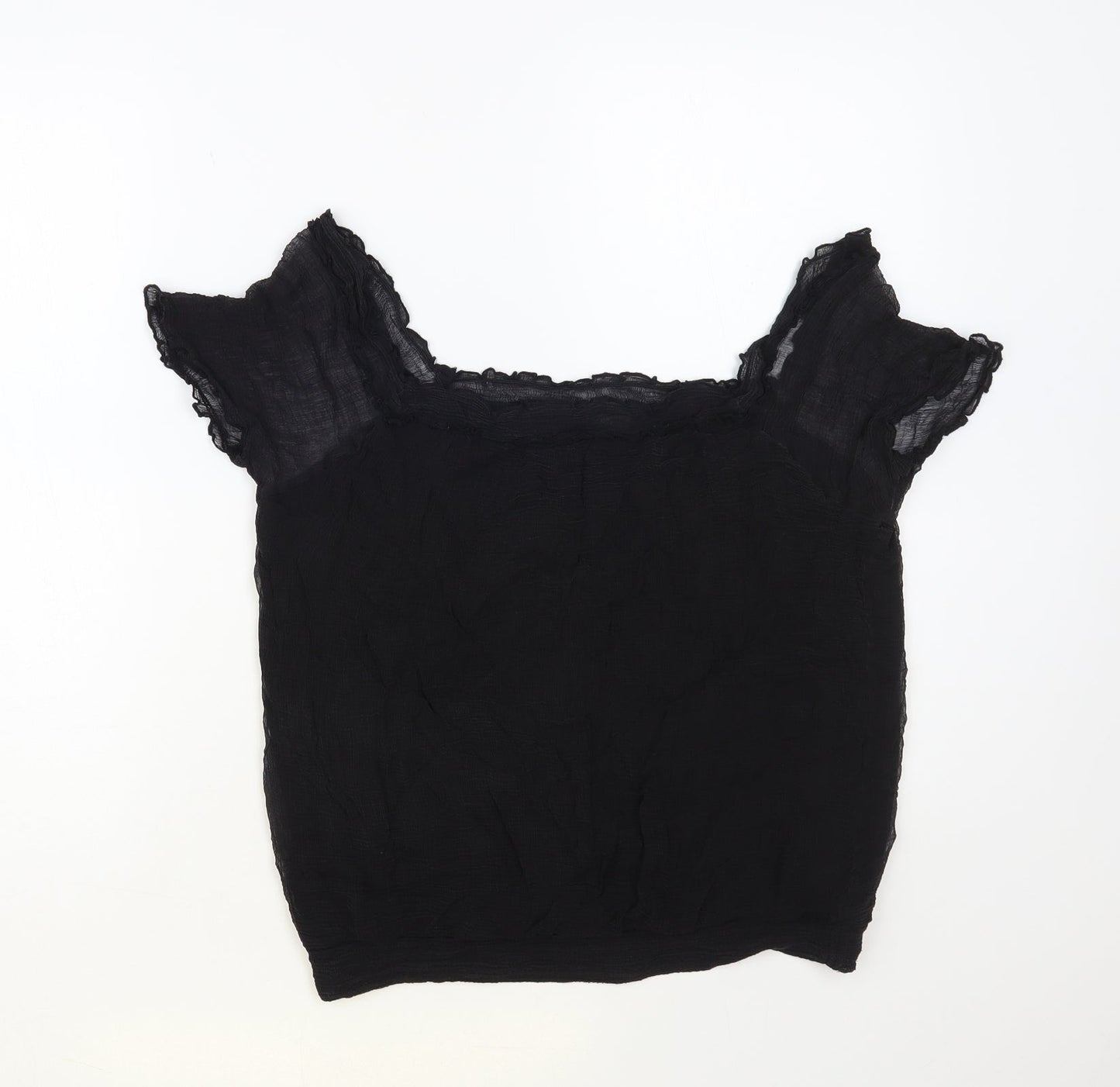 South Womens Black Viscose Basic Blouse Size 14 Square Neck
