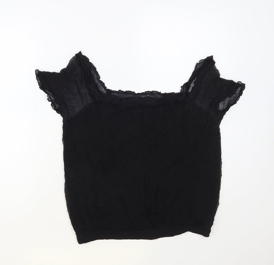 South Womens Black Viscose Basic Blouse Size 14 Square Neck