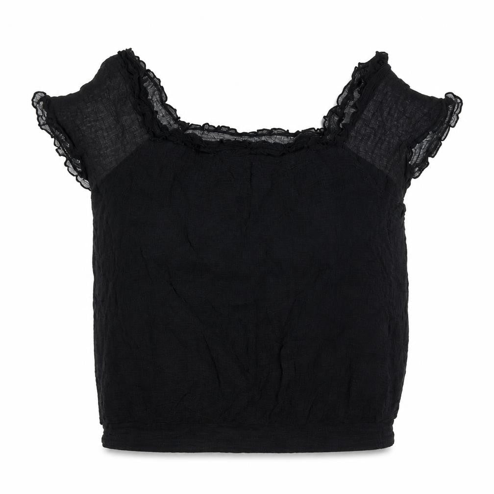 South Womens Black Viscose Basic Blouse Size 14 Square Neck