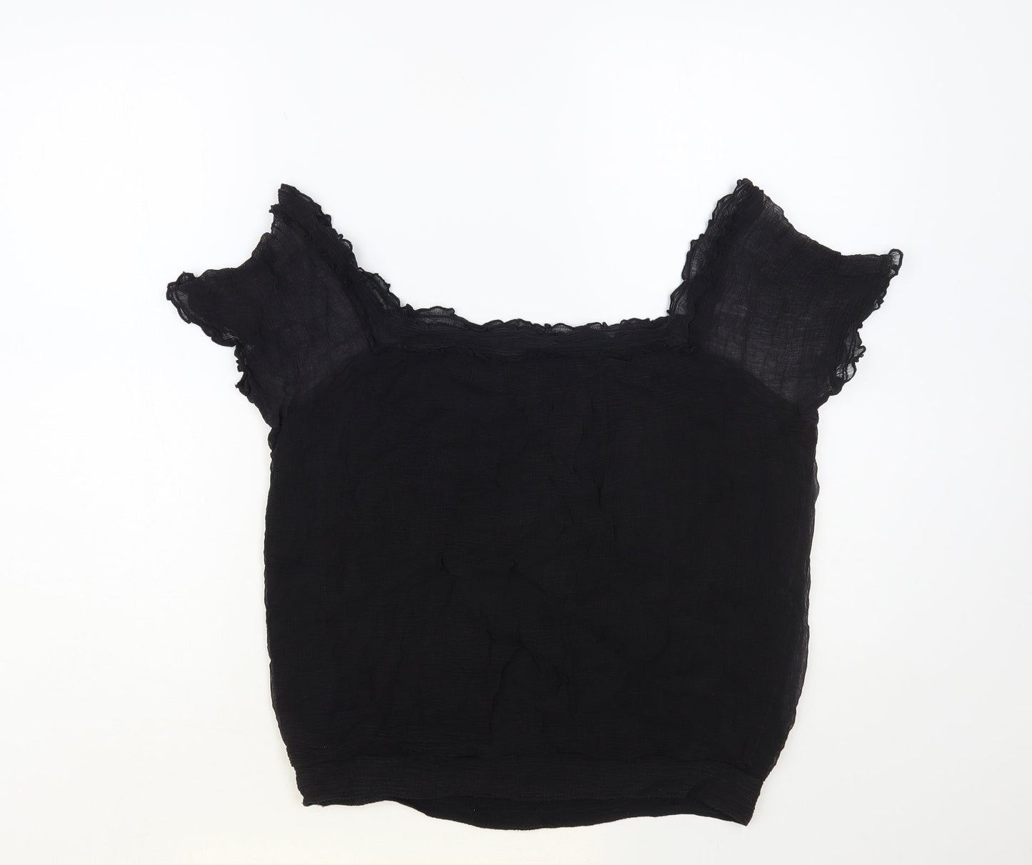 South Womens Black Viscose Basic Blouse Size 14 Square Neck