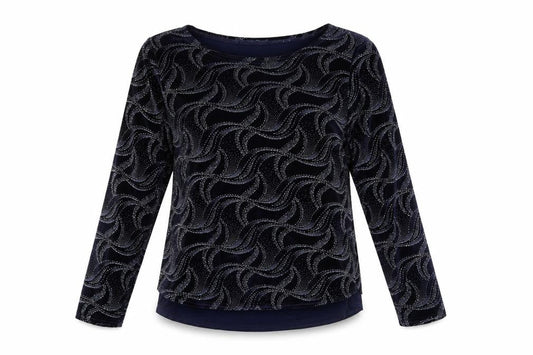 Gerard Womens Blue Geometric Polyester Basic Blouse Size 14 Boat Neck