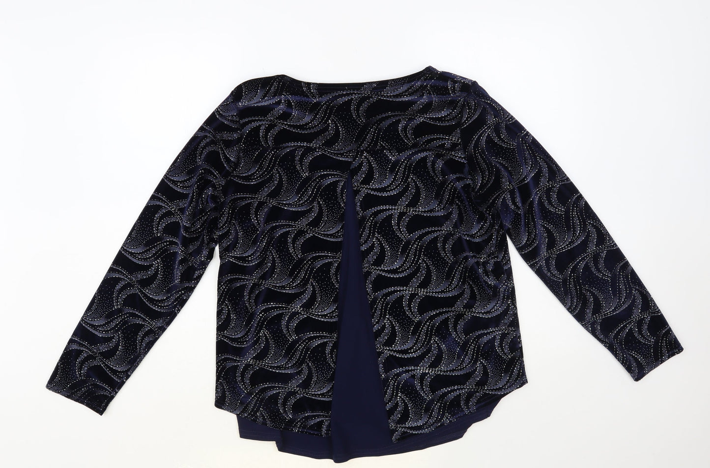 Gerard Womens Blue Geometric Polyester Basic Blouse Size 14 Boat Neck