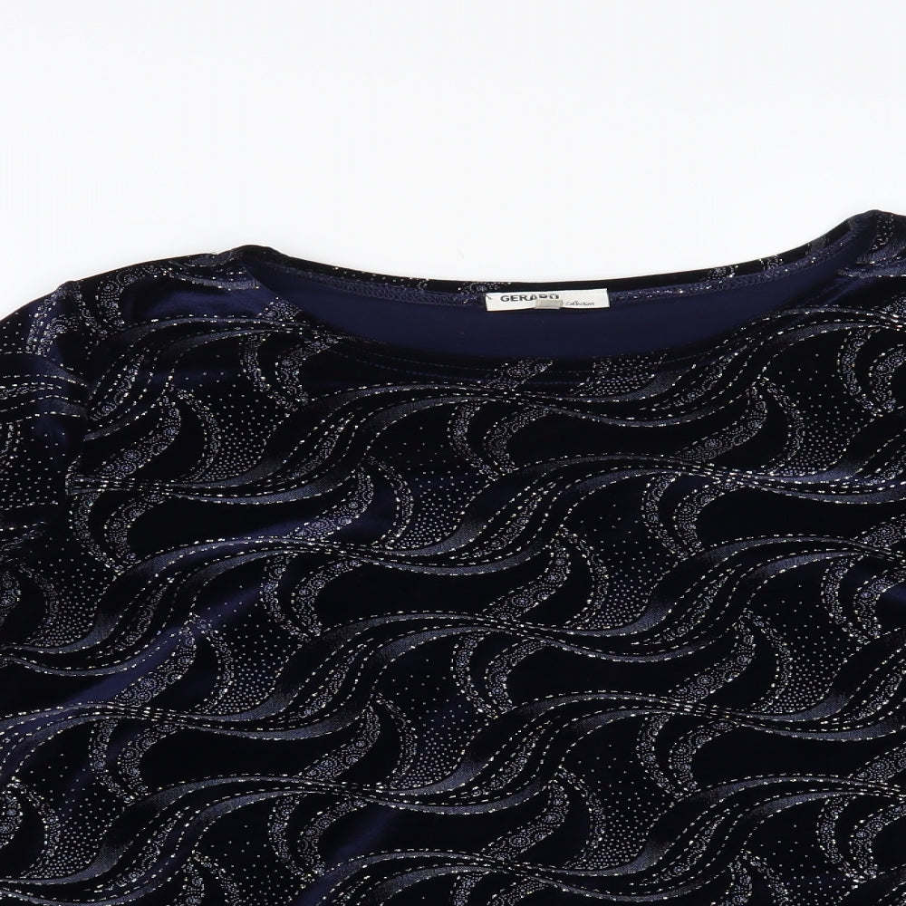 Gerard Womens Blue Geometric Polyester Basic Blouse Size 14 Boat Neck