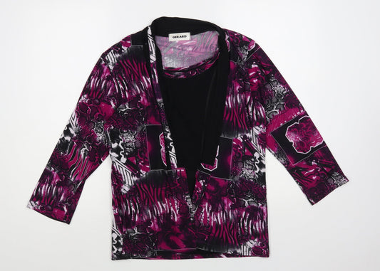 Gerard Womens Purple Geometric Polyester Basic Blouse Size 14 Round Neck