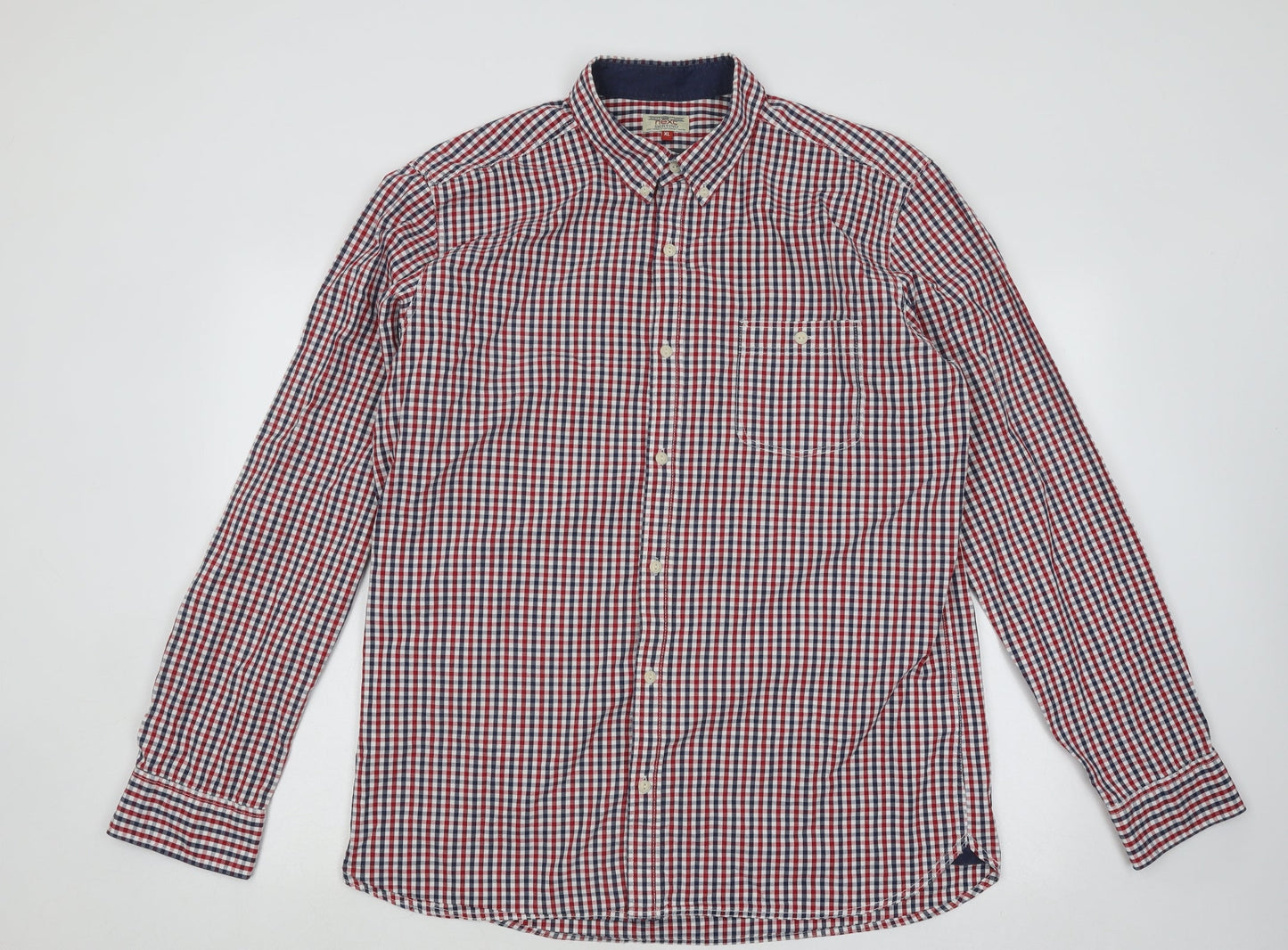 NEXT Mens Red Plaid Cotton Button-Up Size XL Collared Button