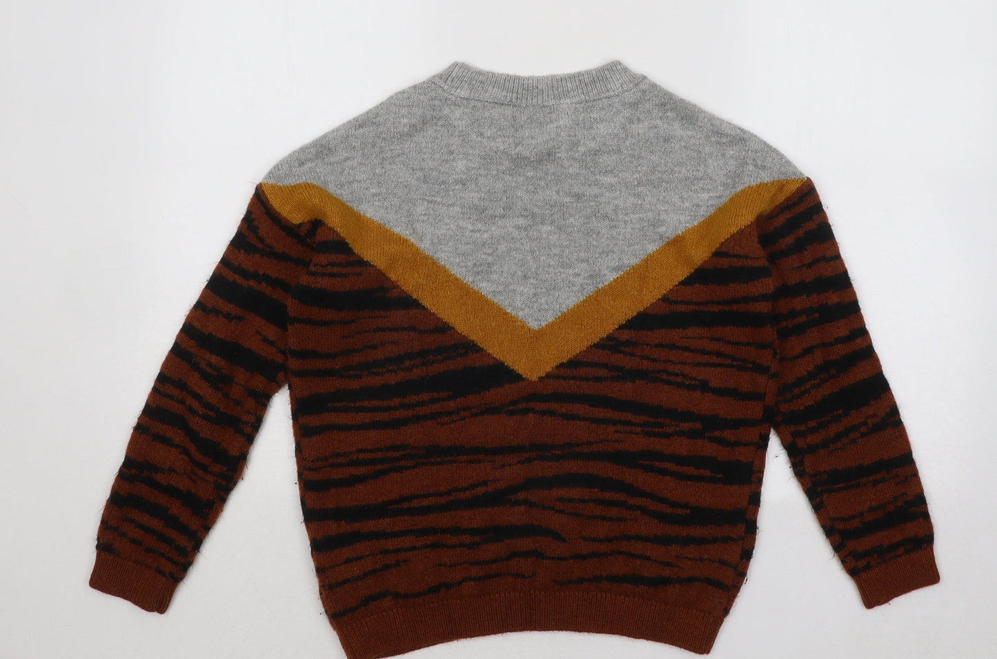 Papaya Womens Multicoloured Round Neck Striped Acrylic Pullover Jumper Size S