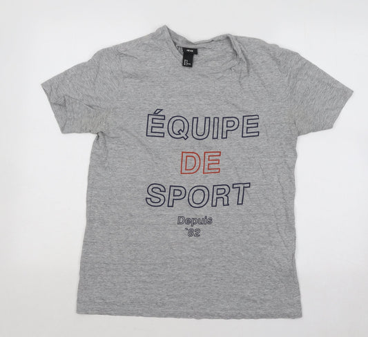H&M Womens Grey Cotton Basic T-Shirt Size M Round Neck - Equipe De Sport