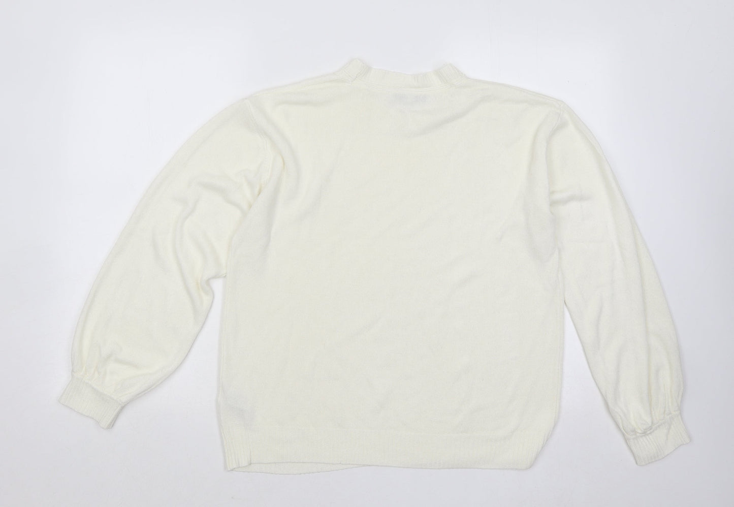 NEXT Womens Ivory Round Neck Cotton Pullover Jumper Size M