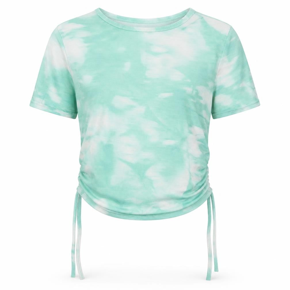 PRETTYLITTLETHING Womens Green Geometric Polyester Basic T-Shirt Size 6 Round Neck - Tie Dye Ruched