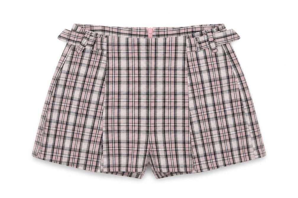 PRETTYLITTLETHING Womens Pink Plaid Cotton Hot Pants Shorts Size 4 Regular Zip
