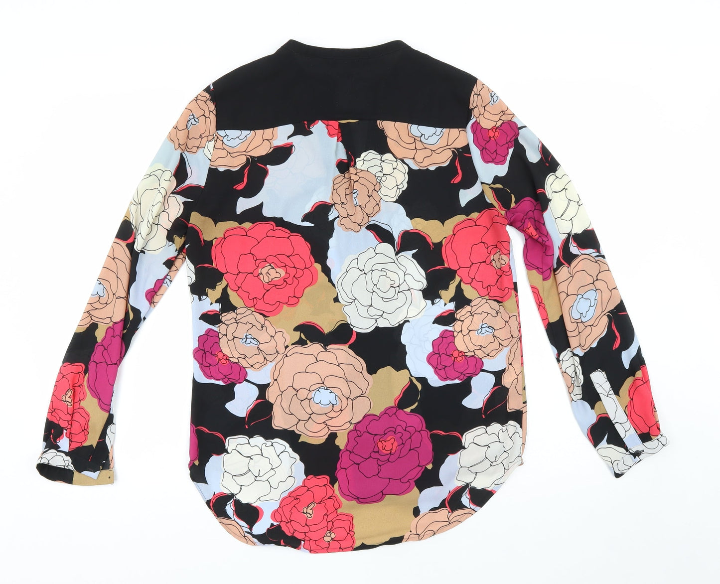 NEXT Womens Black Floral Polyester Basic Blouse Size 8 V-Neck