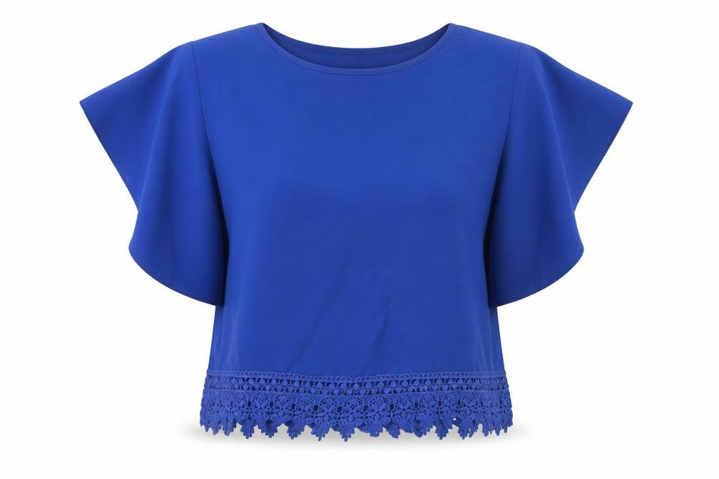 New Look Womens Blue Polyester Basic Blouse Size 6 Boat Neck - Lace Fringe