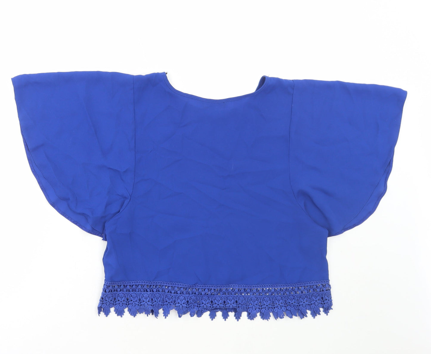 New Look Womens Blue Polyester Basic Blouse Size 6 Boat Neck - Lace Fringe
