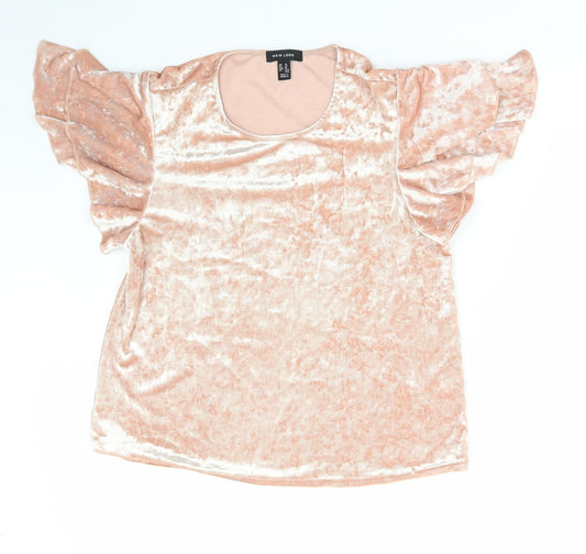 New Look Womens Pink Polyester Basic Blouse Size 14 Round Neck