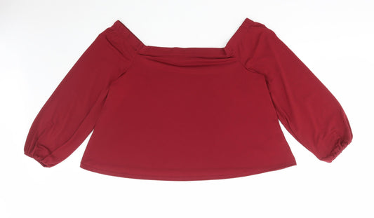 New Look Womens Red Polyester Basic T-Shirt Size 12 Off the Shoulder