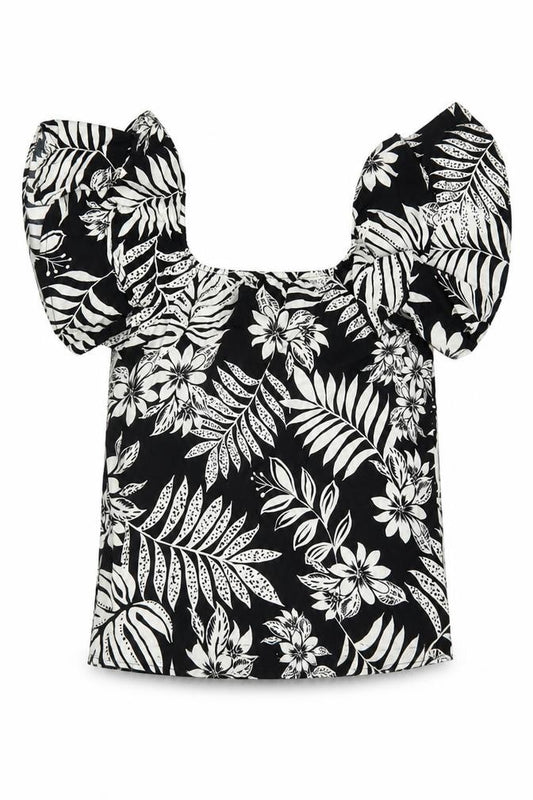 F&F Womens Black Floral Viscose Basic Blouse Size 8 Square Neck