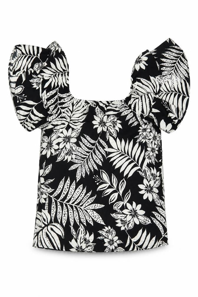 F&F Womens Black Floral Viscose Basic Blouse Size 8 Square Neck