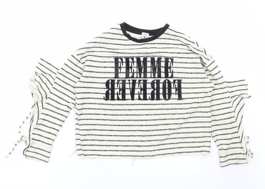 River Island Womens White Striped Cotton Pullover Sweatshirt Size S Pullover - Femme, Cut out sleeve