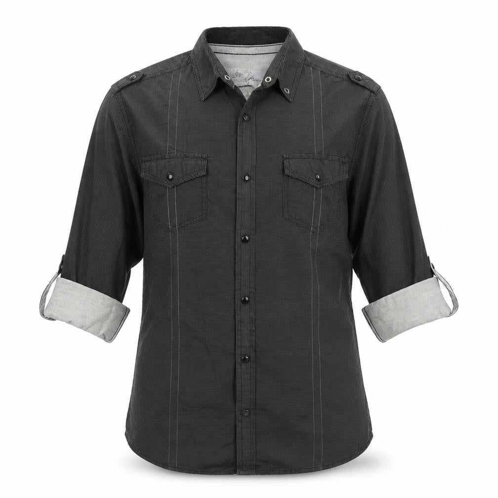 River Island Mens Grey Cotton Button-Up Size S Collared Snap