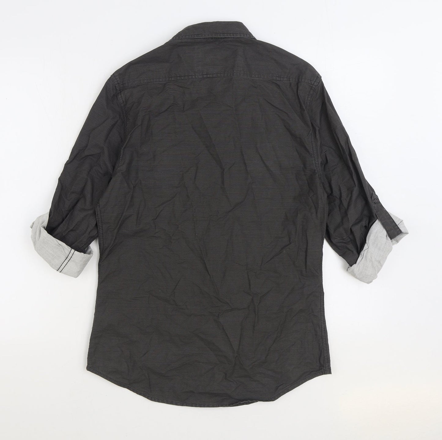 River Island Mens Grey Cotton Button-Up Size S Collared Snap