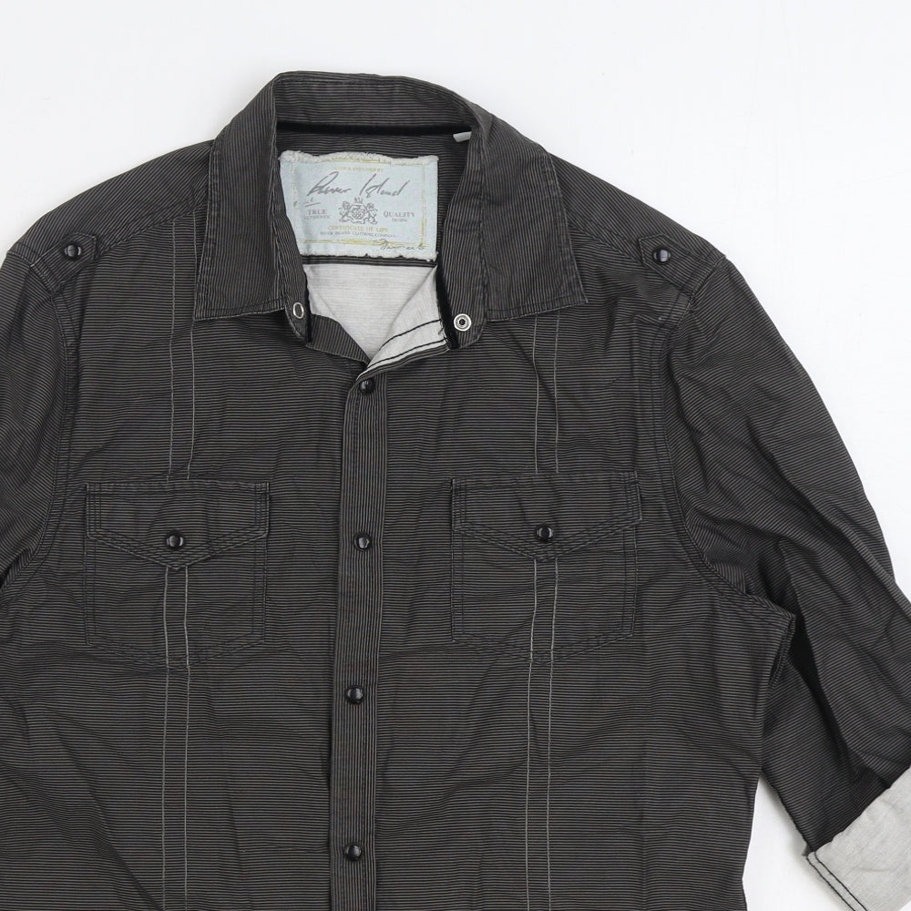 River Island Mens Grey Cotton Button-Up Size S Collared Snap