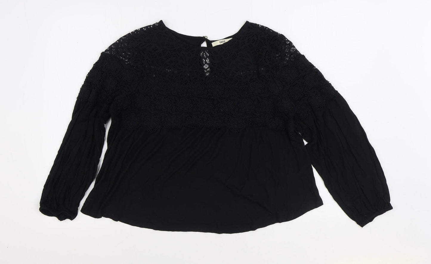 Oasis Womens Black Viscose Basic Blouse Size L Boat Neck