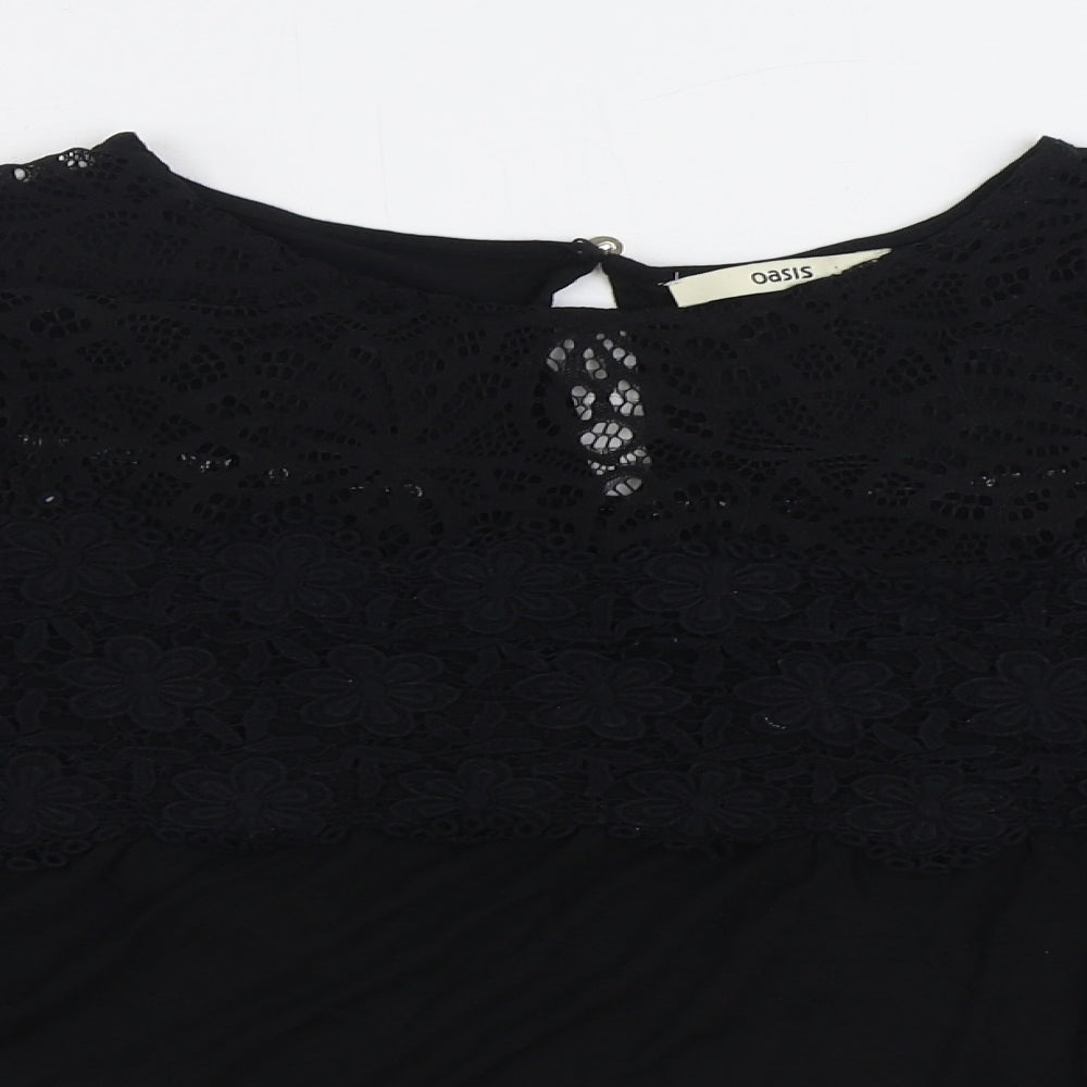Oasis Womens Black Viscose Basic Blouse Size L Boat Neck