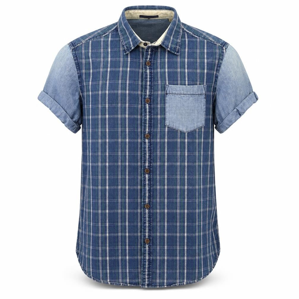 River Island Mens Blue Plaid Cotton Button-Up Size M Collared Button