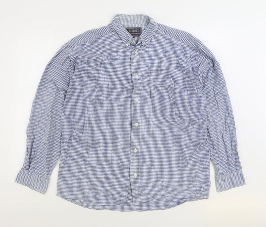 Blue Basics Mens Blue Plaid Cotton Button-Up Size XL Collared Button