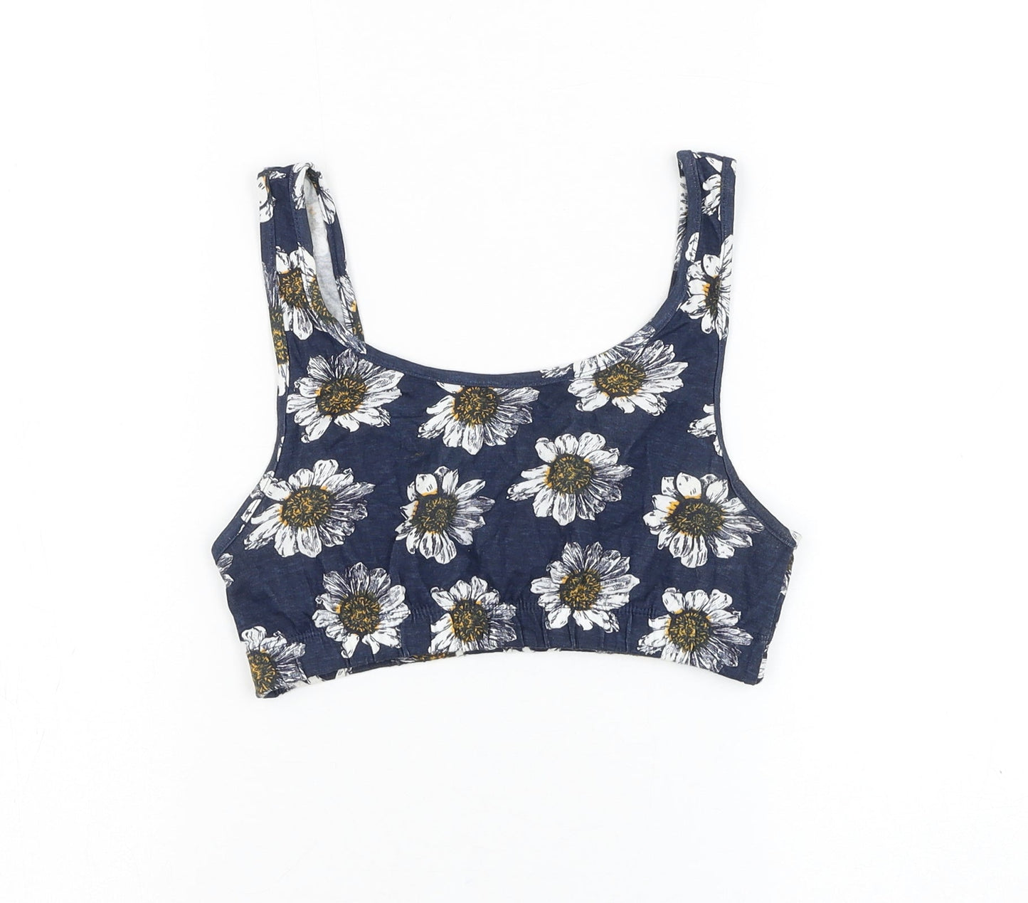 Brave Soul Womens Blue Floral Cotton Cropped Tank Size S Scoop Neck - Daisy