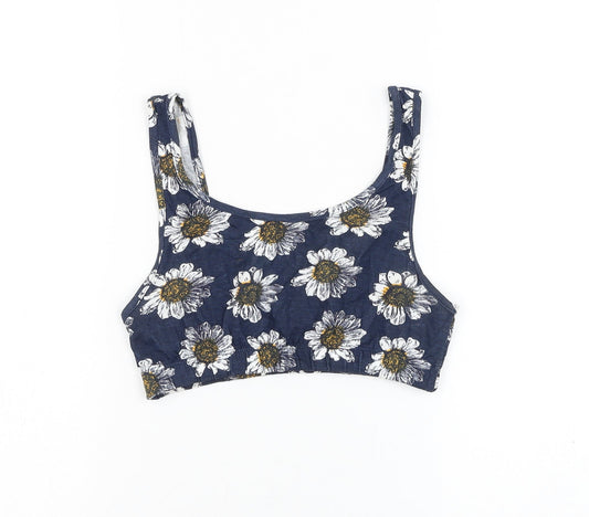 Brave Soul Womens Blue Floral Cotton Cropped Tank Size S Scoop Neck - Daisy