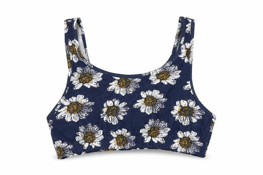 Brave Soul Womens Blue Floral Cotton Cropped Tank Size S Scoop Neck - Daisy