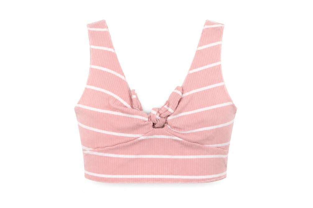 ROMWE Womens Pink Striped Cotton Cropped Tank Size XS V-Neck