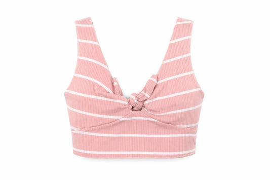 ROMWE Womens Pink Striped Cotton Cropped Tank Size XS V-Neck
