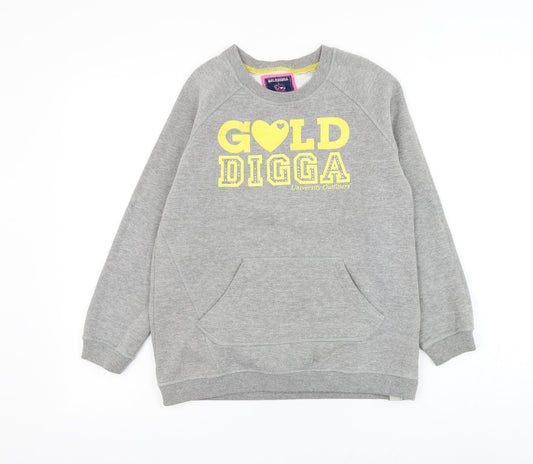 Golddigga Girls Grey Cotton Pullover Sweatshirt Size 13 Years Pullover