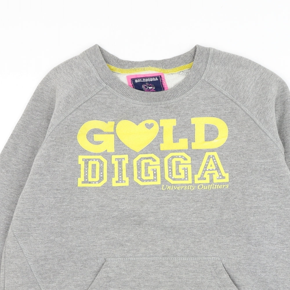 Golddigga Girls Grey Cotton Pullover Sweatshirt Size 13 Years Pullover