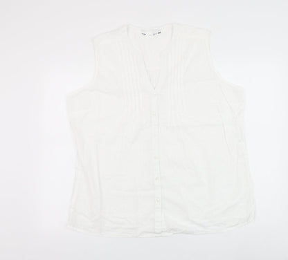 EWM Womens White Cotton Basic Button-Up Size XL V-Neck