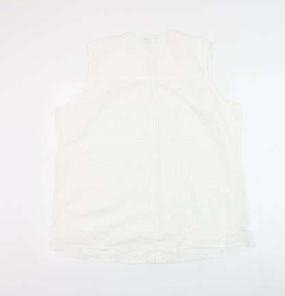 EWM Womens White Cotton Basic Button-Up Size XL V-Neck