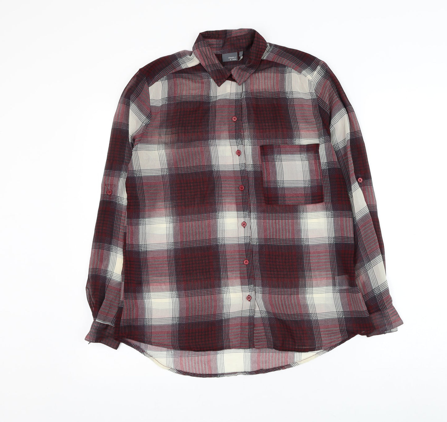 Sparkle & Fade Womens Red Plaid Polyester Basic Button-Up Size XS Collared