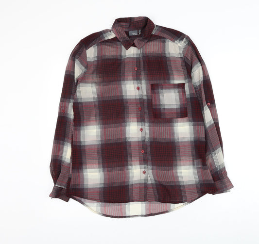 Sparkle & Fade Womens Red Plaid Polyester Basic Button-Up Size XS Collared