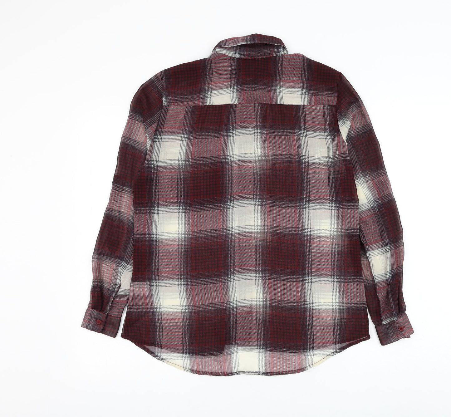 Sparkle & Fade Womens Red Plaid Polyester Basic Button-Up Size XS Collared